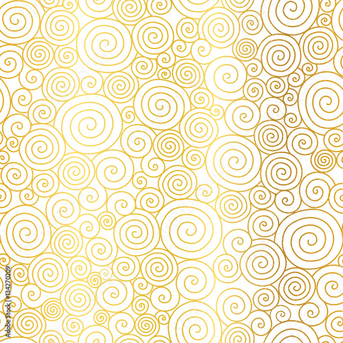 Vector Golden White Abstract Swirls Seamless Pattern Background. Great for elegant gold texture fabric, cards, wedding invitations, wallpaper.