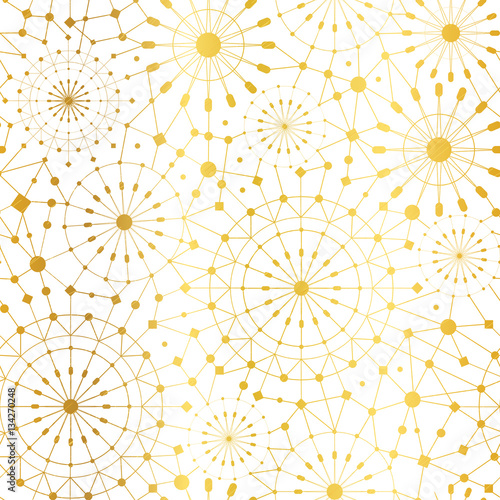 Vector Golden White Abstract Network Metallic Circles Seamless Pattern Backgr...