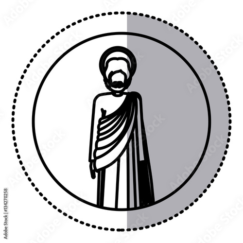circular sticker with silhouette standign saint josepf father vector illustration
