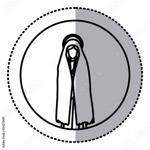 circular sticker with silhouette of saint virgin mary vector illustration
