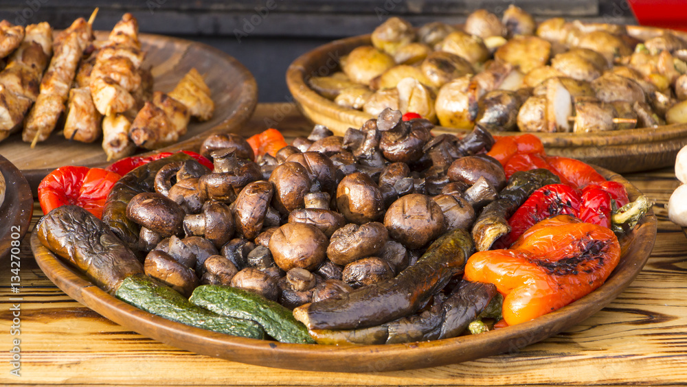 Food banner of meat cut into strips Pan with goulash stroganoff meal on rustic wooden plate Food banner of meat cut into strips Pan with goulash stroganoff meal on rustic wooden plate