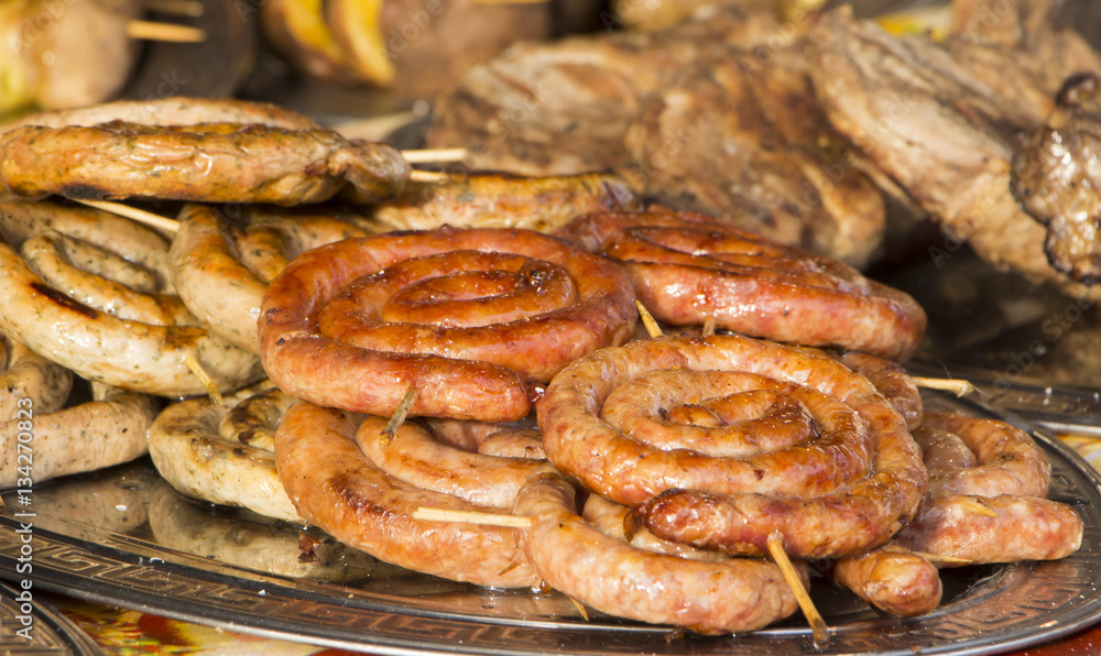 Grilled sausage on a barbecue grill, thai food