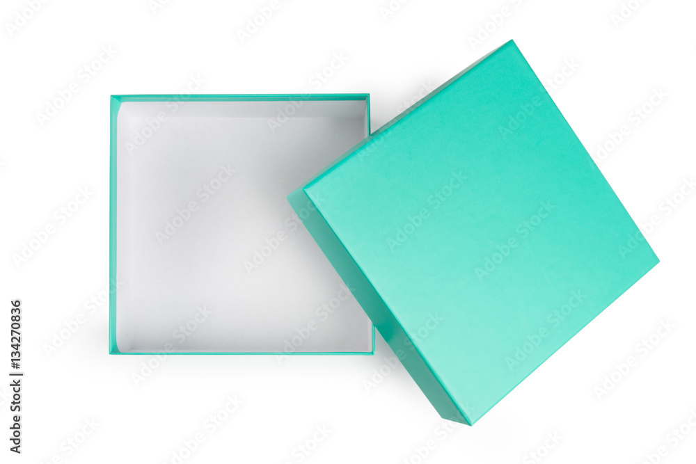 Open green gift box on white background Open green gift box on white background