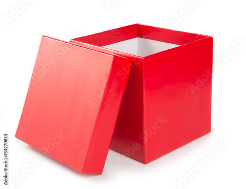 Open red gift box on white background