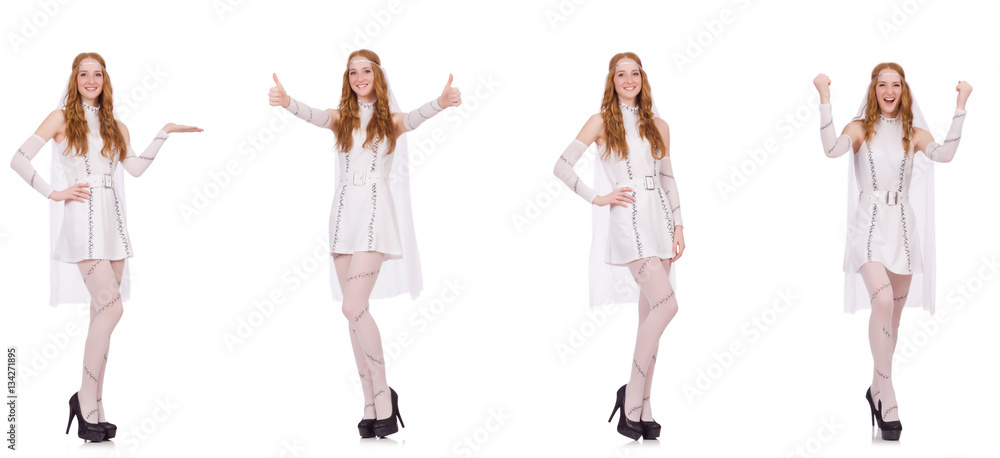 Obraz premium Pretty lady in light charming dress isolated on white