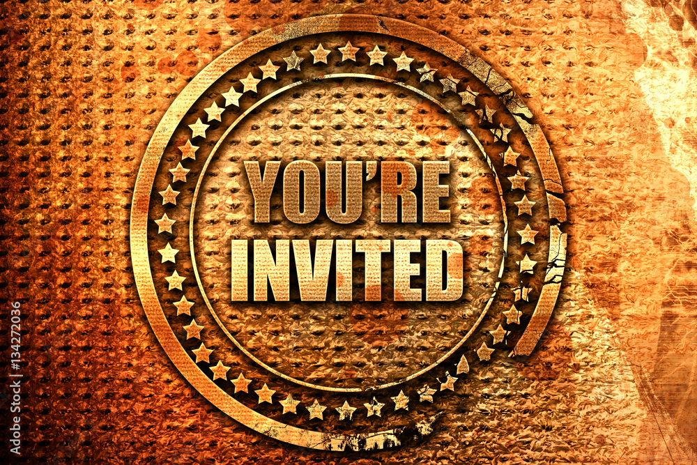 you are invited, 3D rendering, grunge metal stamp
