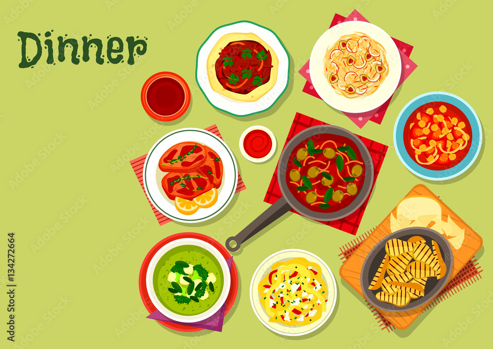 Lunch dishes icon with fruit dessert Lunch dishes icon with fruit dessert