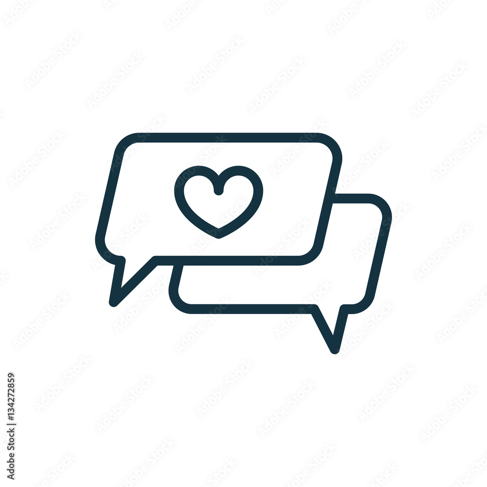 speech bubble with heart thin, line icon on white background; is speech bubble with heart thin, line icon on white background; is