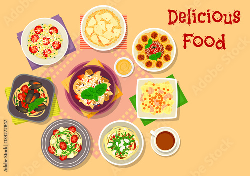 Italian cuisine pasta, spaghetti and risotto icon