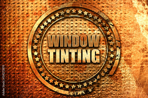 window tinting, 3D rendering, grunge metal stamp