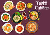 Fresh seafood dishes icon for food theme design