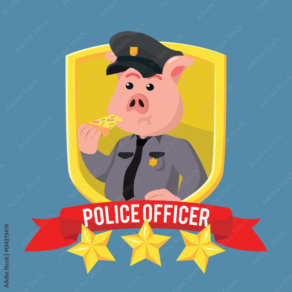fat police pig in shield emblem
