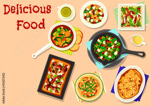 Lunch menu with fruit pastry icon design