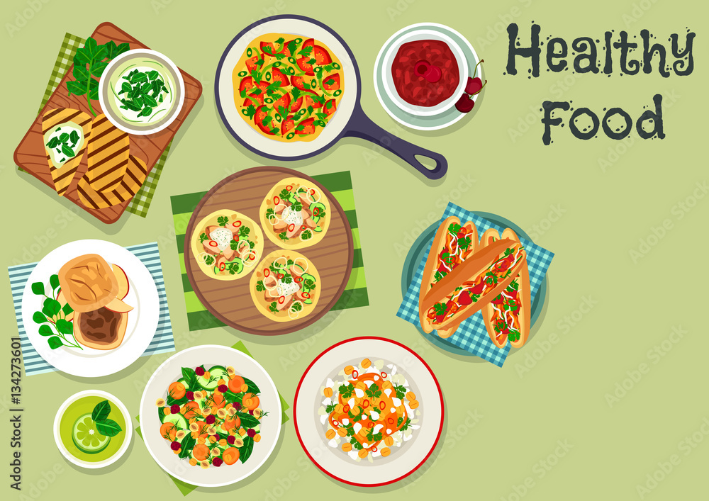 Breakfast dishes icon for healty menu design