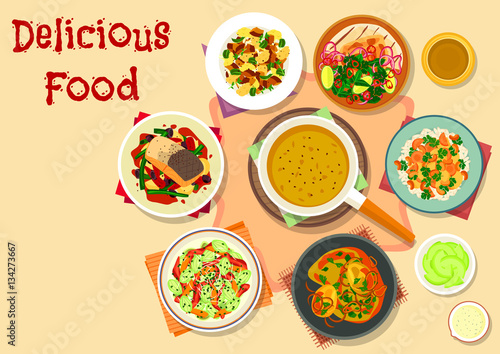 Spicy dishes for dinner menu icon design