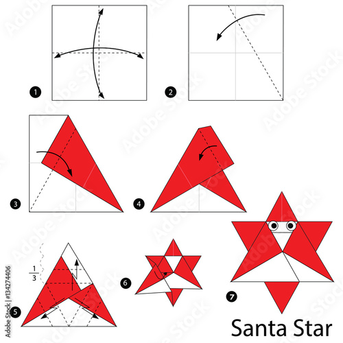  step by step instructions how to make origami A Santa Star.
