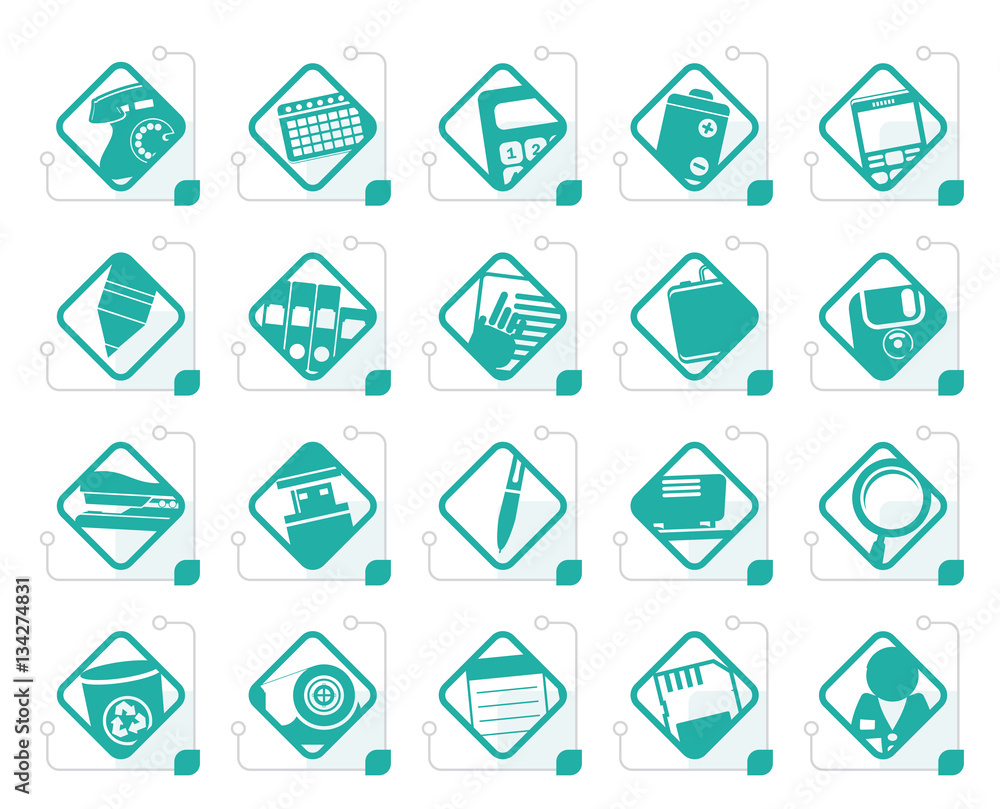 Stylized Office tools icons - vector icon set 3 Stylized Office tools icons - vector icon set 3