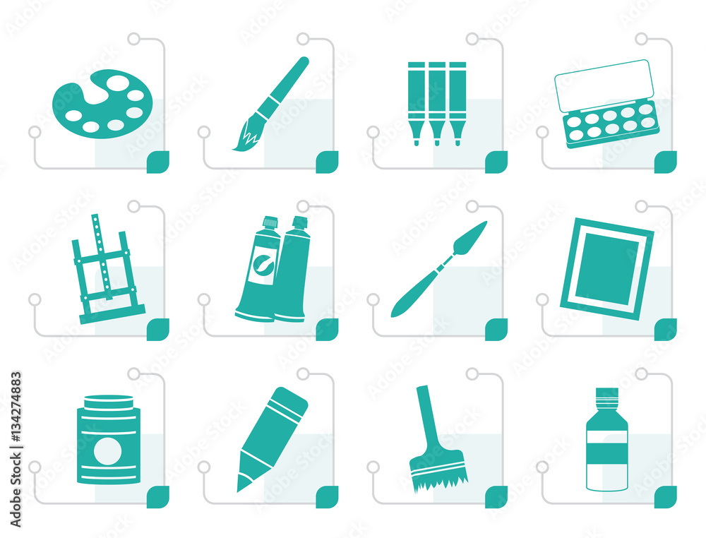Stylized painter, drawing and painting icons - vector icon set Stylized painter, drawing and painting icons - vector icon set