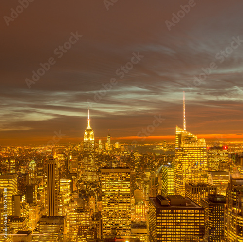 View of New York Manhattan during sunset hours