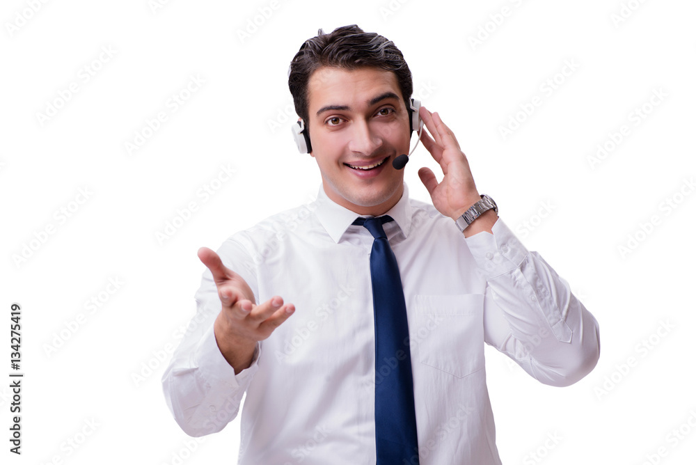 Handsome man with headset isolated on white Handsome man with headset isolated on white
