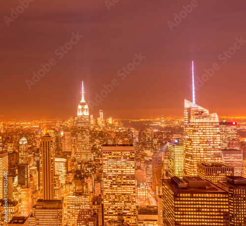 View of New York Manhattan during sunset hours