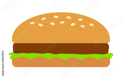 Hamburger or burger with lettuce and beef patty flat color vector icon for food apps and websites