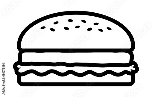 Hamburger or burger with lettuce and beef patty line art vector icon for food apps and websites