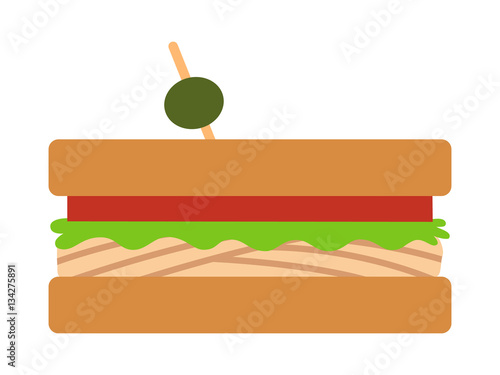 Sandwich with meat, lettuce and tomatoes flat color vector icon for food apps and websites