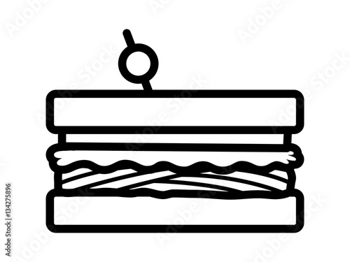 Sandwich with meat, lettuce and tomatoes line art vector icon for food apps and websites