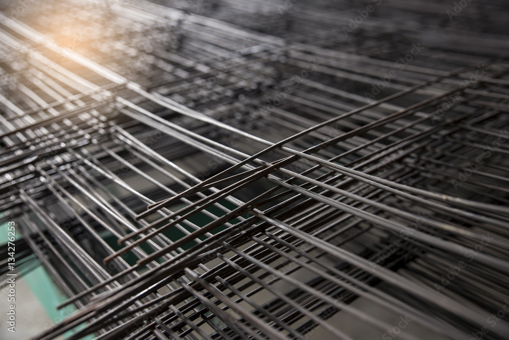 Wire mesh steel for construction put a pile on the ground. Wire mesh steel for construction put a pile on the ground.