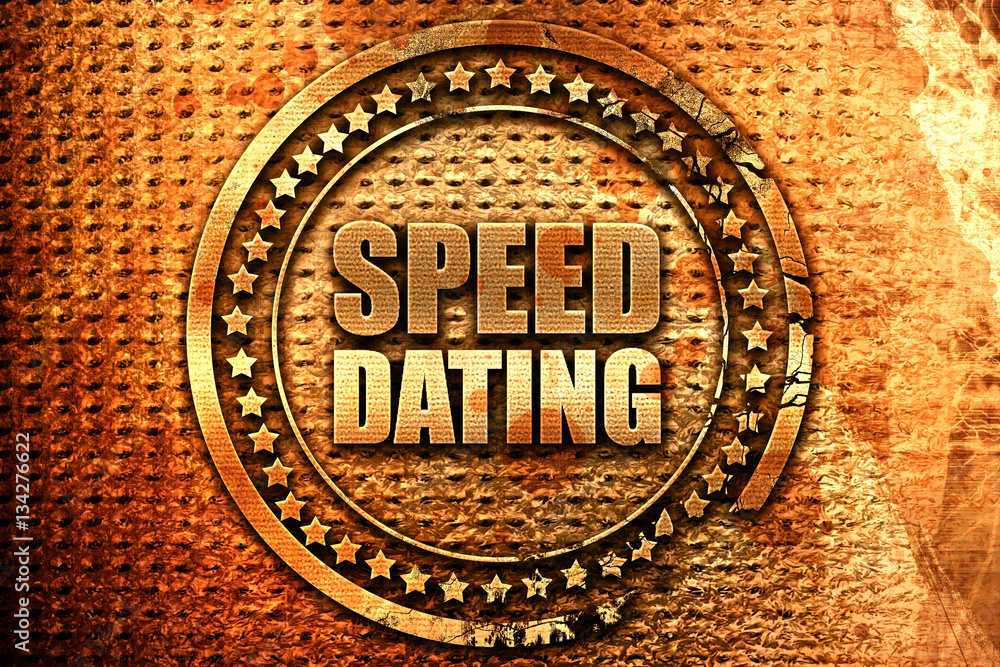 speed dating, 3D rendering, grunge metal stamp