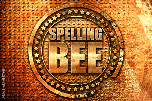 Fotografi spelling bee, 3D rendering, grunge metal stamp