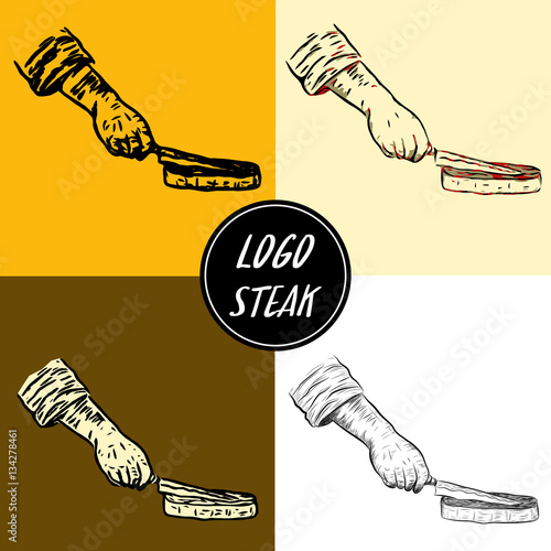 Logo steak by hand drawing.Steak degrees of doneness vector on white background