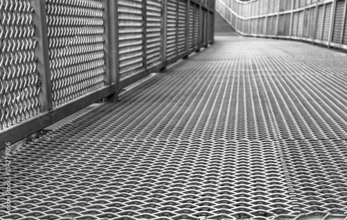 Photography Metal footbridge, metallic walkway and corridor, steel bridge, perspective and v
