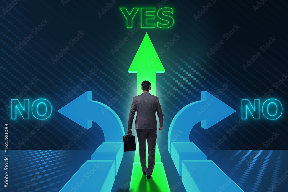 Fototapeta premium Businessman in difficult choice concept