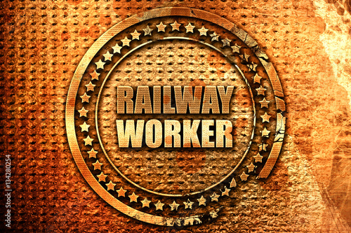 railway worker, 3D rendering, grunge metal stamp