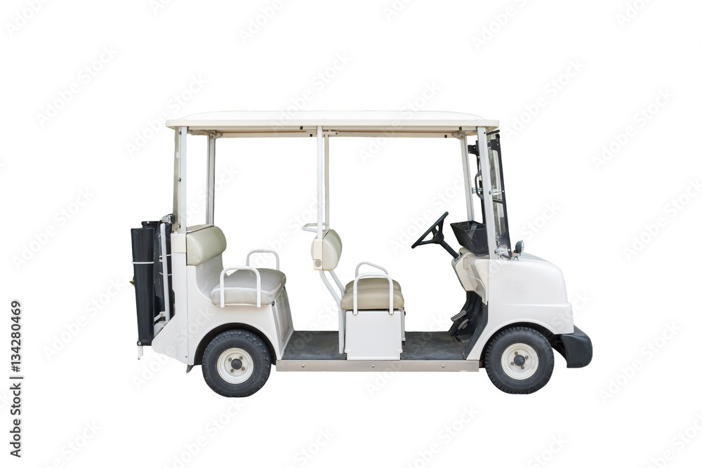 White electric golf cart / golf car isolated on white