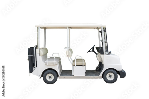 White electric golf cart / golf car isolated on white © anuwattn