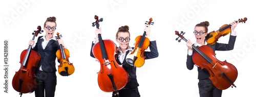 Fotografía Woman fiddler isolated on white background