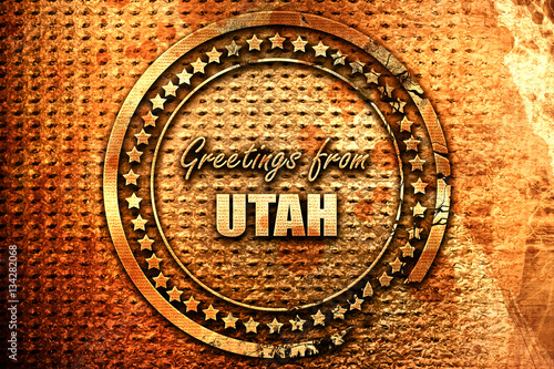 Greetings from utah  3D rendering  grunge metal stamp