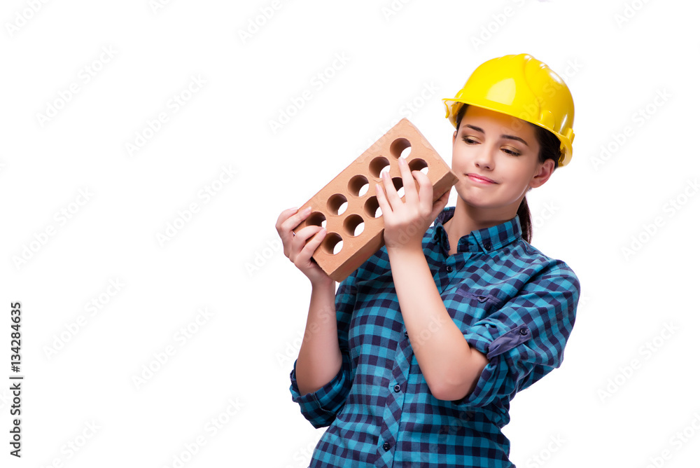 Young woman in industrial concept isolated on white Young woman in industrial concept isolated on white