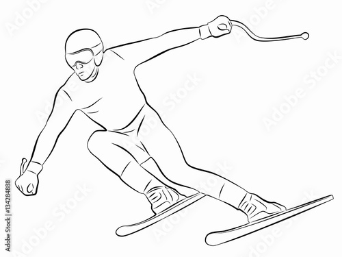 Silhouette of skier, vector draw