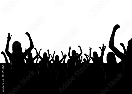 People Celebrating with Hands Up Silhouette