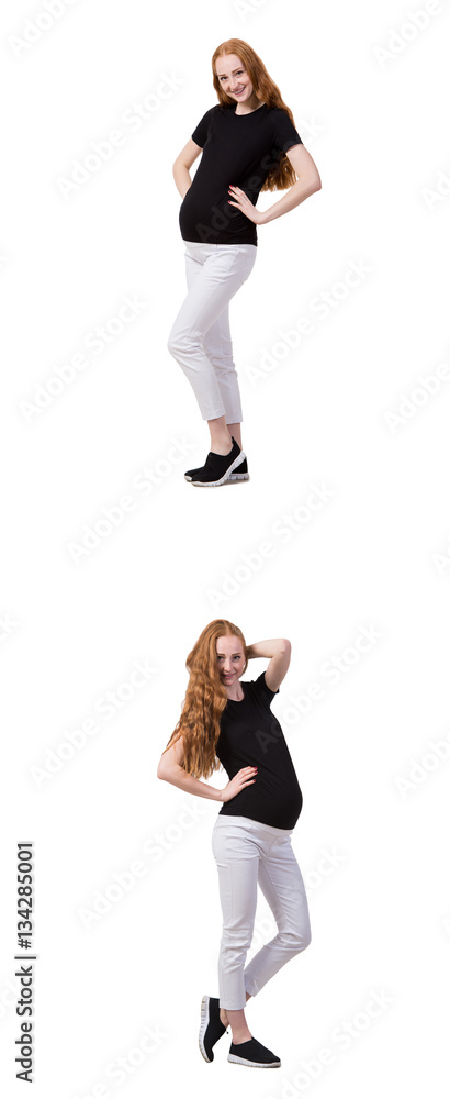 Pregnant woman in composite image isolated on white Pregnant woman in composite image isolated on white