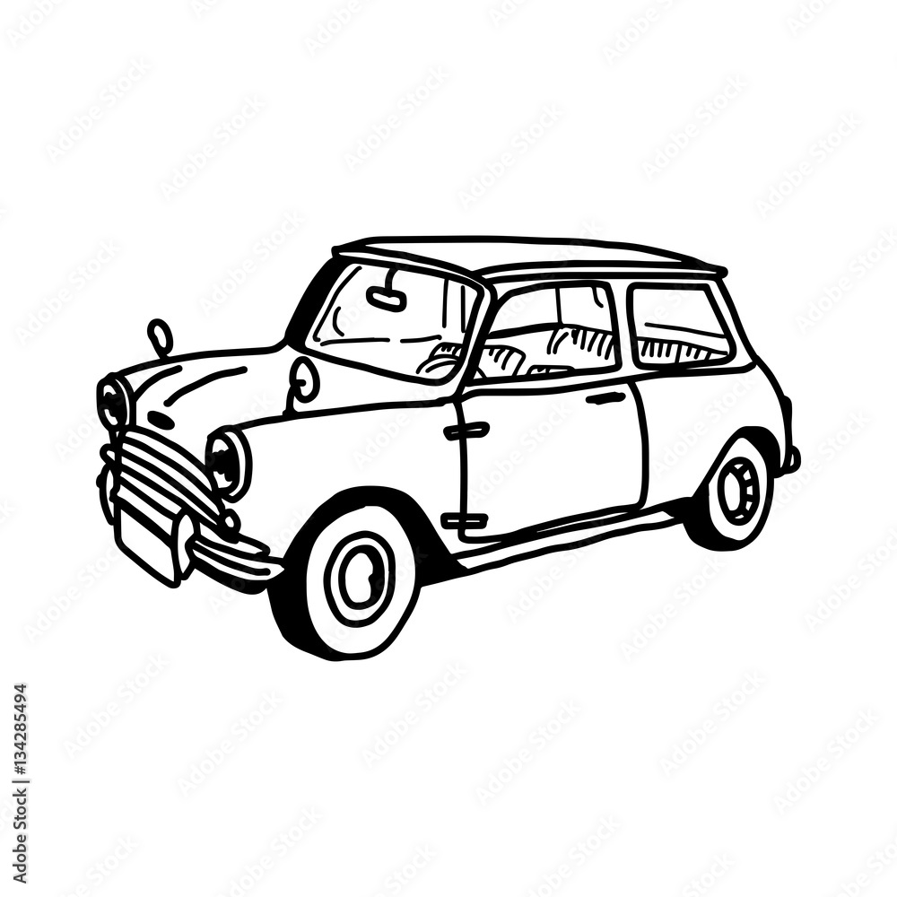illustration vector hand drawn doodle of retro car isolated on white background