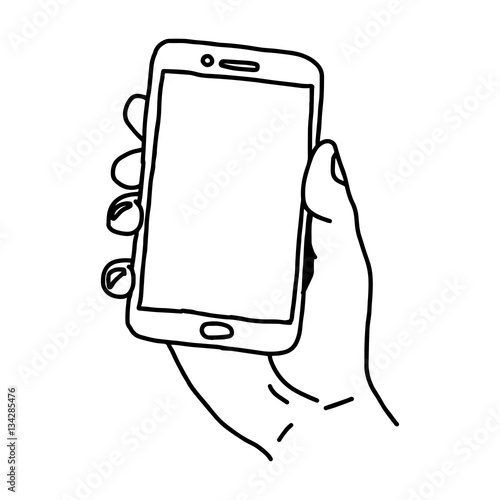 illustration vector doodle hand drawn sketch of human right hand using mobile phone