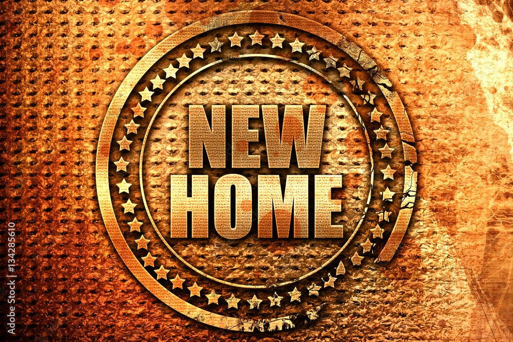 new home, 3D rendering, grunge metal stamp new home, 3D rendering, grunge metal stamp