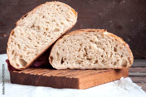 Slice of freshly baked organic bread loaf