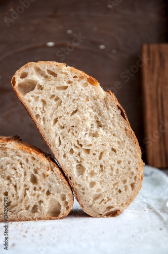 Slice of freshly baked organic bread loaf
