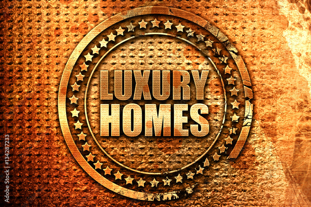 luxury homes, 3D rendering, grunge metal stamp